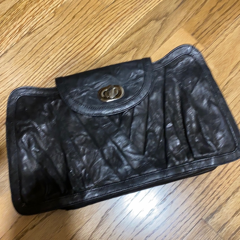 Black leather clutch